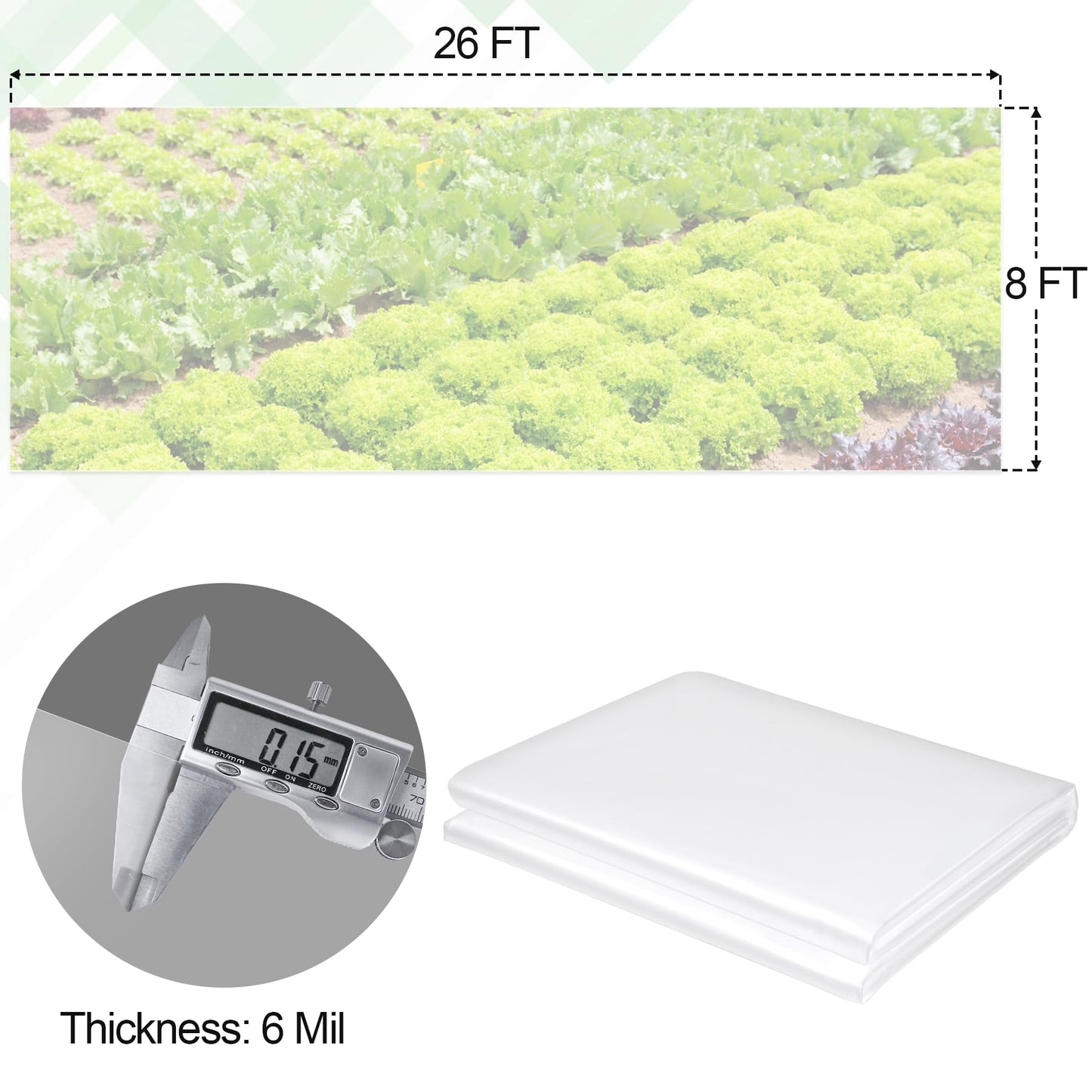 8 x 26 FT Clear Greenhouse Plastic Sheeting, 6 Mil Polyethylene Film Heavy Duty, Water Sun Frost Wind Dust Resistant Winter Hoop House Toughness Plastic Cover for Farming, Gardening, Agriculture, DIY