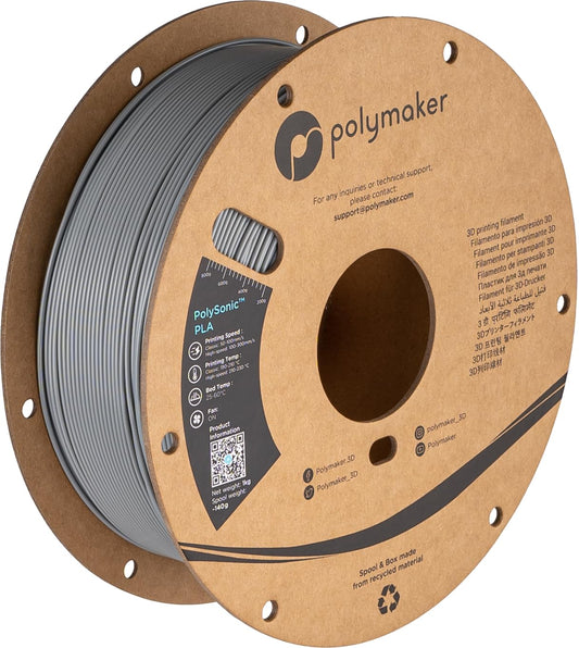 Polymaker High Speed PLA Filament 1.75mm, Grey PolySonic PLA 3D Printer Filament 1kg - Stronger Fast Printing PLA Filament Compatible with Most Printers