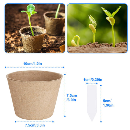 10cm Peat Pots, 130 Pcs Seed Starting Pot with Drainage Holes, Round Seedling Nursery Box, Small Seed Starting Starter Tray Bulk, Garden Germination Container with Bonus 130 Plant Labels