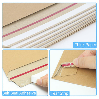 zmybcpack 25 Pack 10x13.5 inch Self Seal Rigid Mailers, Stay Flat Photo Document Mailers Kraft Cardboard Envelopes Photography Mailers for Papers, Photos, Document