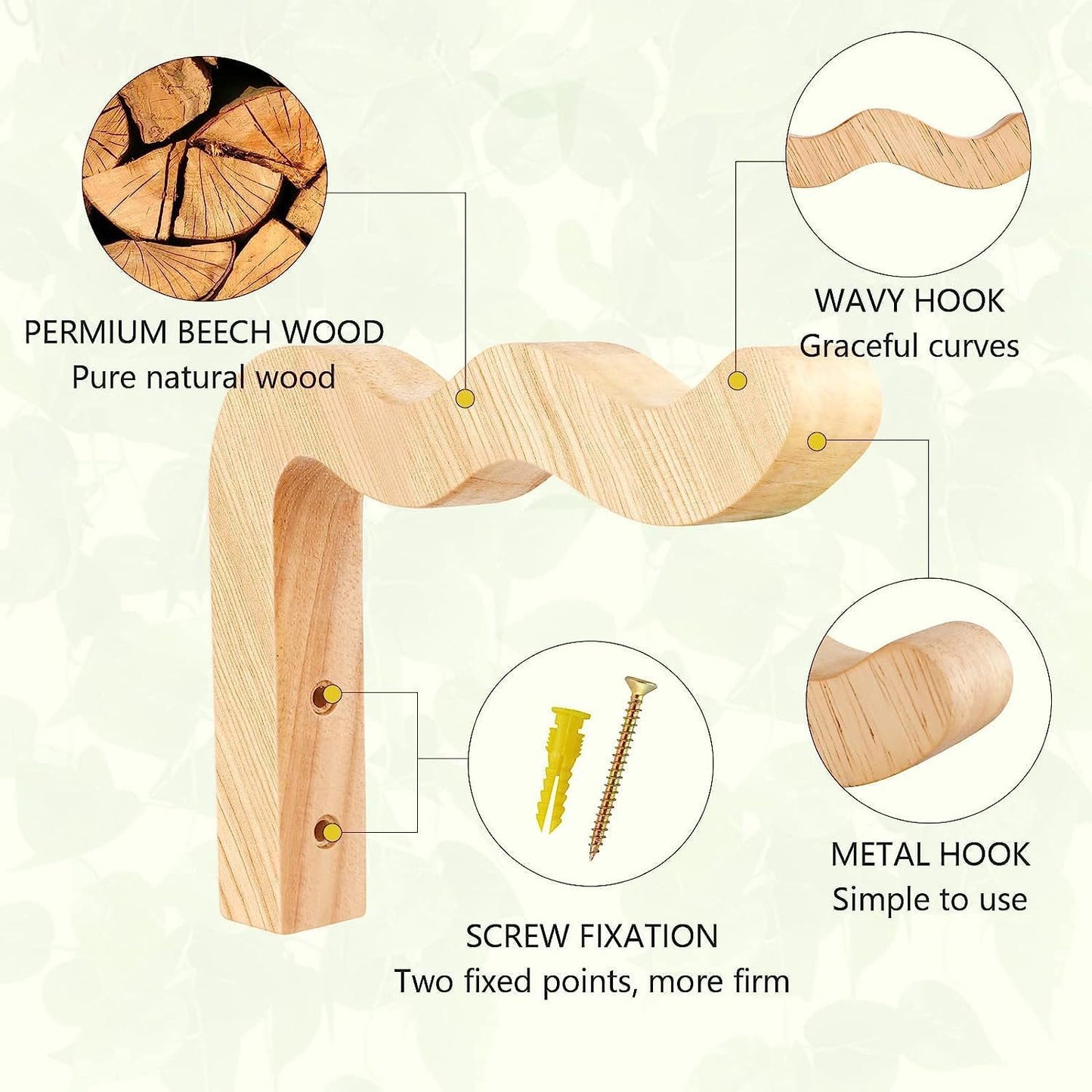 YYBD 2Pcs Plant Wall Hangers Wavy Wooden Plant Hanger Beech Wood Wall Mounted Hanging Plant Hooks Indoor Outdoor Hanging Brackets for Planters Lanterns Flower Bracket Wind Chimes Decoration Hooks