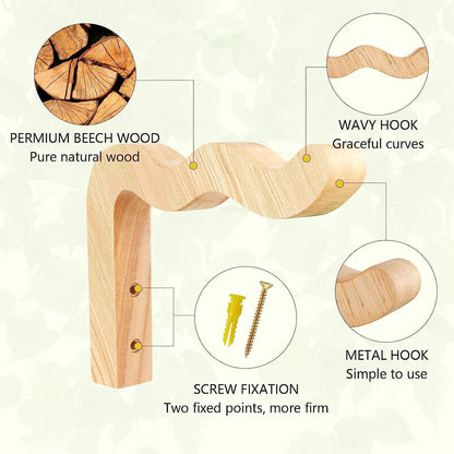 YYBD 2Pcs Plant Wall Hangers Wavy Wooden Plant Hanger Beech Wood Wall Mounted Hanging Plant Hooks Indoor Outdoor Hanging Brackets for Planters Lanterns Flower Bracket Wind Chimes Decoration Hooks
