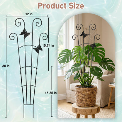 COVERTIFY Stackable Monstera Plant Support with Crafted Butterflies - 16"/32" Garden Plant Trellis for Climbing Plants Indoor Outdoor, Rustproof Metal Stakes for Pothos Monstera, Set of 2P