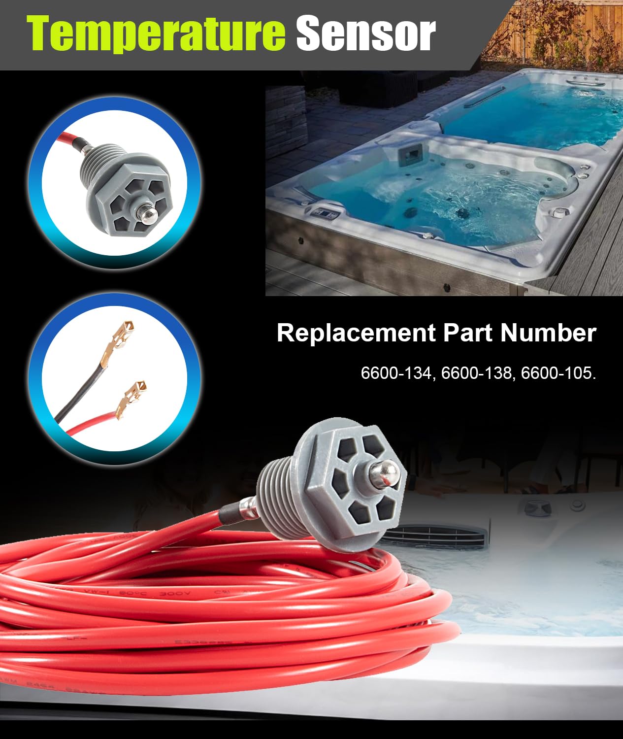 Deargooday 6600-167 Temperature Sensor with Curled Finger Connectors & 6540-228 O-Ring, Fit for Sundance Spas and Jacuzzi Hot Tubs. (6600-167 with O-Ring)