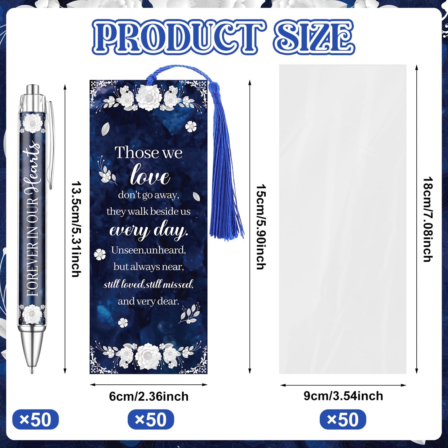 50 Set Funeral Favors for Guests Memorial Service Ballpoint Pens with Poem Prayer Bookmarks Cards for Celebration of Life Condolence Bereavement Sympathy Gift