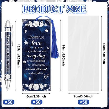 50 Set Funeral Favors for Guests Memorial Service Ballpoint Pens with Poem Prayer Bookmarks Cards for Celebration of Life Condolence Bereavement Sympathy Gift
