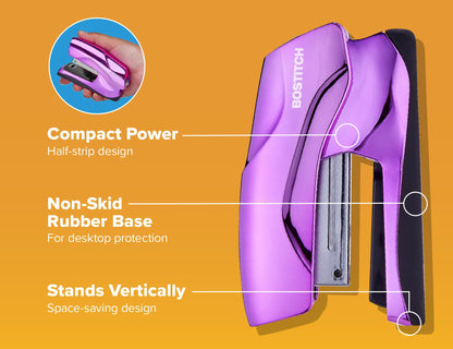 Bostitch Office Heavy Duty 40 Sheet Stapler with 1250 Staples & Claw Remover, Small Stapler Size, Fits into The Palm of Your Hand, Value Pack, Metallic Purple (B175-PURPLEM-VP)