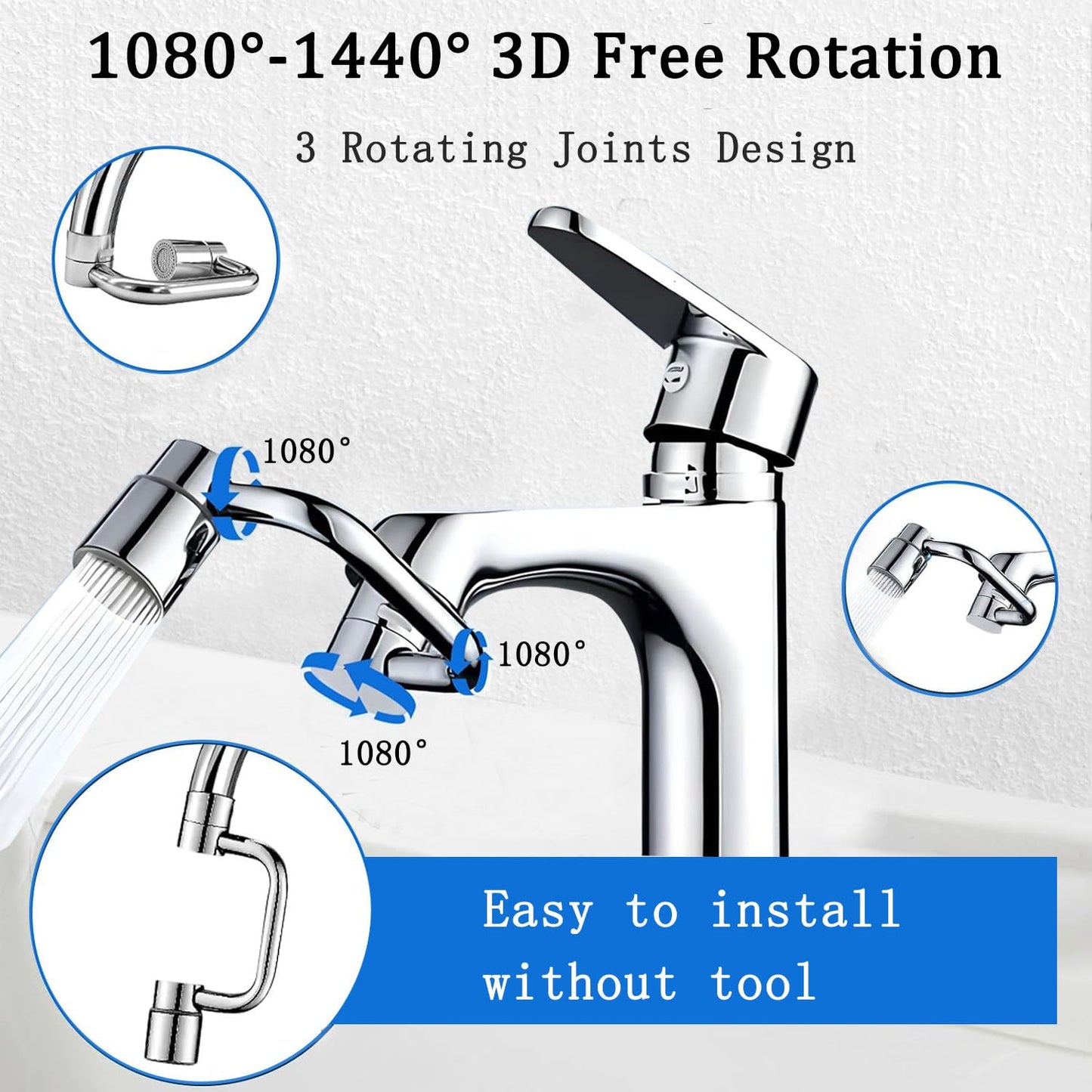 2Pcs 1080° Rotating Faucet Extender Aerator, Big Angle Swivel Extender Sink Attachment, New U Shaped Faucet Aerator for Sink Faucet, 2 Modes Sprayer - Aerator Mode & Rinse Mode