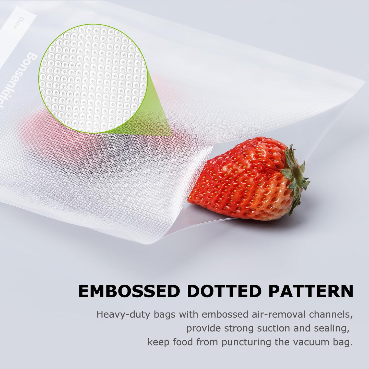 Bonsenkitchen Vacuum Food Sealer Bags 200 Quart 8" x 12", BPA Free, Commercial Grade Textured Food Vacuum Sealer Bag, Thick Embossed Bags for Food Storage and Sous Vide Cooking VB3208