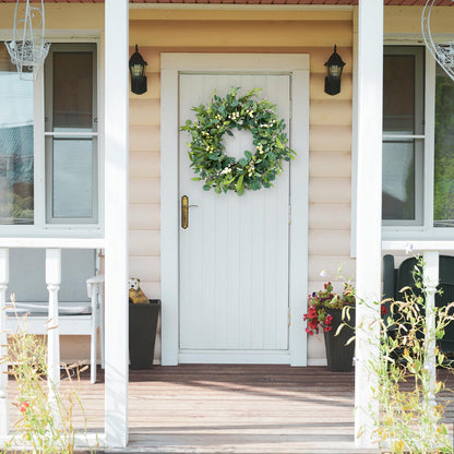 Weldomcor Green Eucalyptus Wreath for Front Door, 20 Inch Artificial Eucalyptus Leaves Wreath with Berries, Spring Summer Greenery Wreath for Indoor Outdoor Wall Window Festival Farmhouse Garden