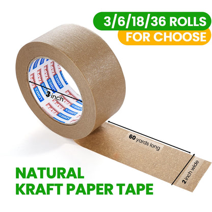 ADHES Kraft Paper Tape, 2 Inch x 60 Yards x 6 Rolls, Biodegradable Paper Packing Tape Writable & Uncoated Brown Shipping Tape for Shipping, Moving, Sealing…