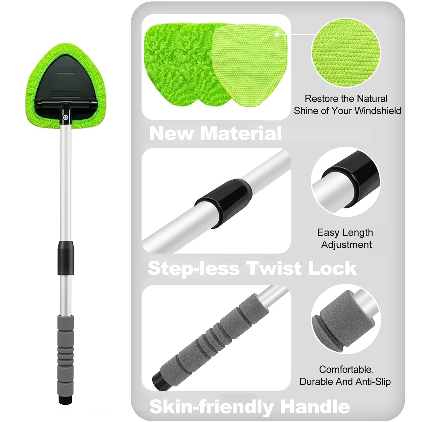 XINDELL 24-inch Windshield Cleaner Tool – Upgrade Large Head Car Interior&Exterior Window Cleaning Kit with Extendable Handle & 4 Microfiber Pads, Auto Wiper Brush for Car, Trucks, SUVs, RVs & Home