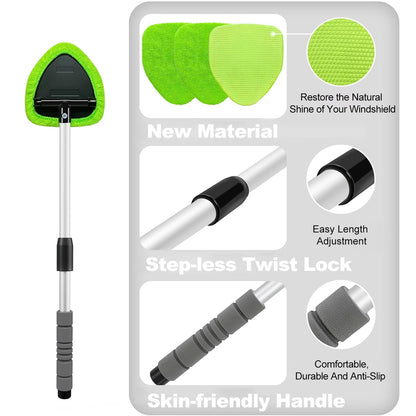 XINDELL 24-inch Windshield Cleaner Tool – Upgrade Large Head Car Interior&Exterior Window Cleaning Kit with Extendable Handle & 4 Microfiber Pads, Auto Wiper Brush for Car, Trucks, SUVs, RVs & Home