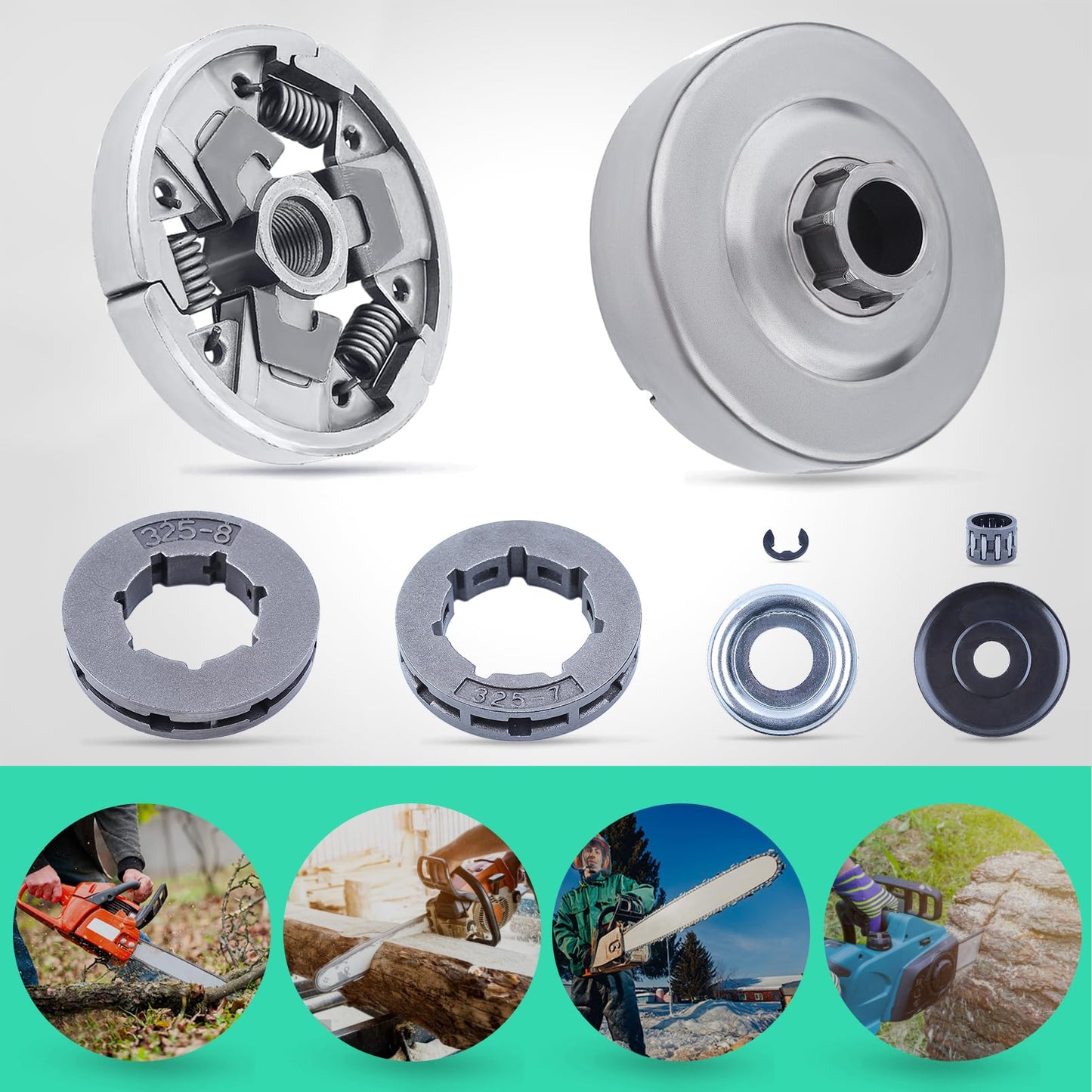 Adefol Clutch Drum Rim Sprocket Kit for Stihl 026 MS260 024 MS240 Chainsaw 325-7 325-8 Replace Parts 112 1160 2051