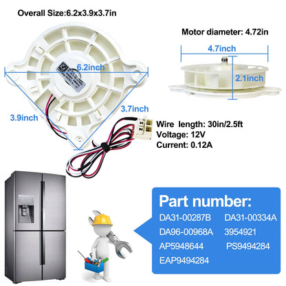 DA31-00287B Refrigerator Evaporator Fan Motor Replacement for Samsung Refrigerator Freezer Fan Motor Parts,Replaces DA96-00968A DA31-00334A 3954921 AP5948644 PS9494284 EAP9494284 Fridge Parts