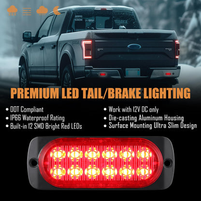 AT-HAIHAN Pack of 2 Aluminum Housing Red LED Trailer Stop Brake Turn Tail Lights, DOT Compliant Waterproof Surface Mount Lighting for Truck Tractor Jeep RV