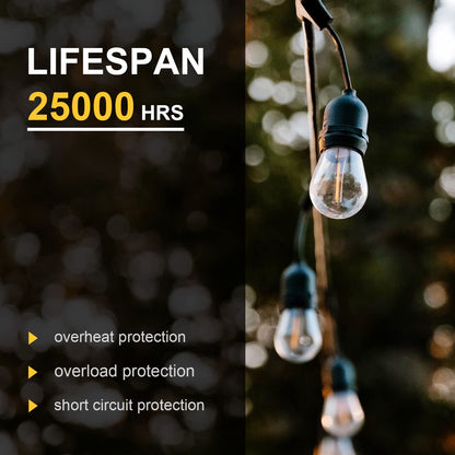 Visther Solar String Light Bulbs Replacement, DC 3V Low Voltage, Waterproof S14 E26 LED Bulbs, 1W 100LM 2700K, 15-Pack