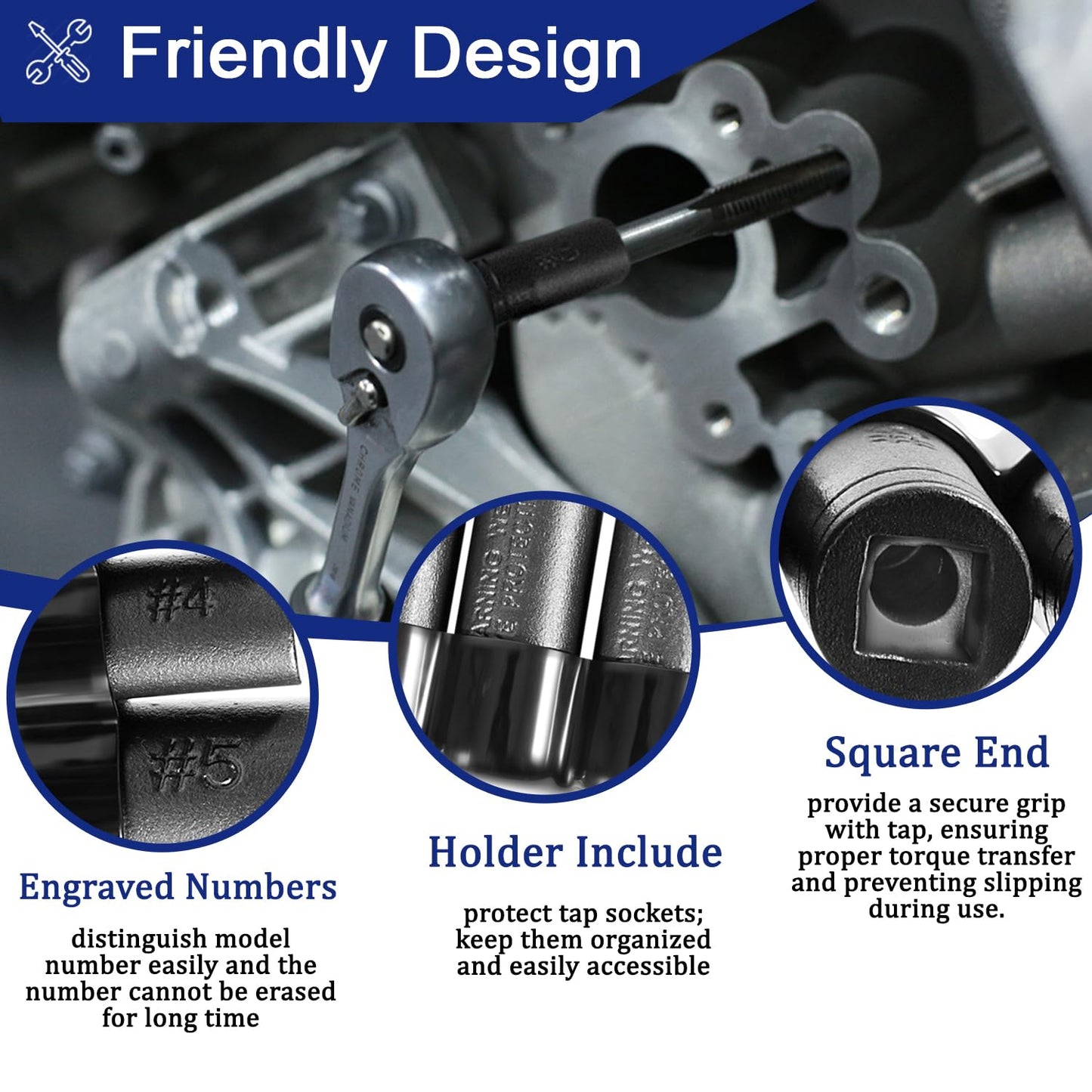 70500 Tap Socket Set Use with 1/4" & 3/8" Drive, Fit Fractional MCTI Standard Tap thru 1/2" & 1/8" NPT taps Metric Tap thru 12mm Manufactured to MCTI Standard, 8-Piece