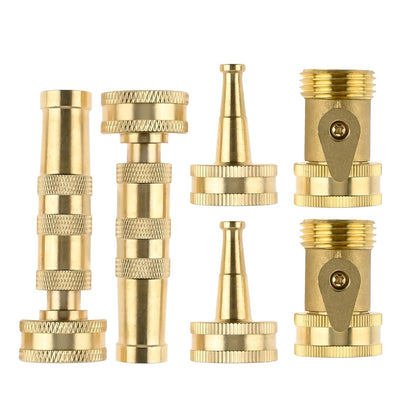 6 Pack Garden Hose Nozzle Set, Includes 2 Heavy-Duty Brass Adjustable Twist Hose Nozzles, 2 High Pressure Water Hose Jet Nozzles, 2 Brass 3/4" Garden Hose with shutoff Valve Sprayer Connectors