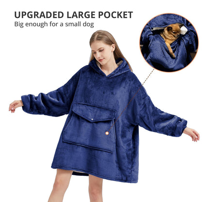 YUGYVOB Blanket Hoodie, Wearable Blanket with Gaint Pocket, Oversized Sherpa Sweatshirt Blanket as Gifts for Women, Men, Teens (Blue)