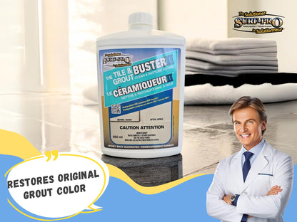 Tile and Grout Buster Cleaner, 850 ml (28 oz) – Heavy-Duty Tile & Grout Stain Remover for Bathroom, Kitchen, Shower & Floors – For Ceramic, Porcelain, Stone & More – Made in Canada