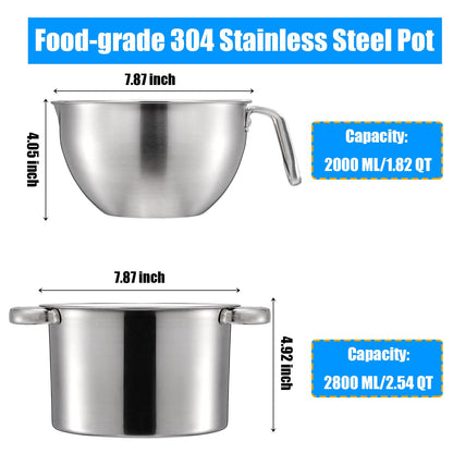 ZENFUN Double Boiler Pot Set with Silicone Spatula, 2000ml/1.8QT Chocolate Melting Pot with 2800ml/2.54QT Stainless Steel Pot, Candy Melting Pot, Chocolate Melter for Butter, Caramel, Cheese, Wax
