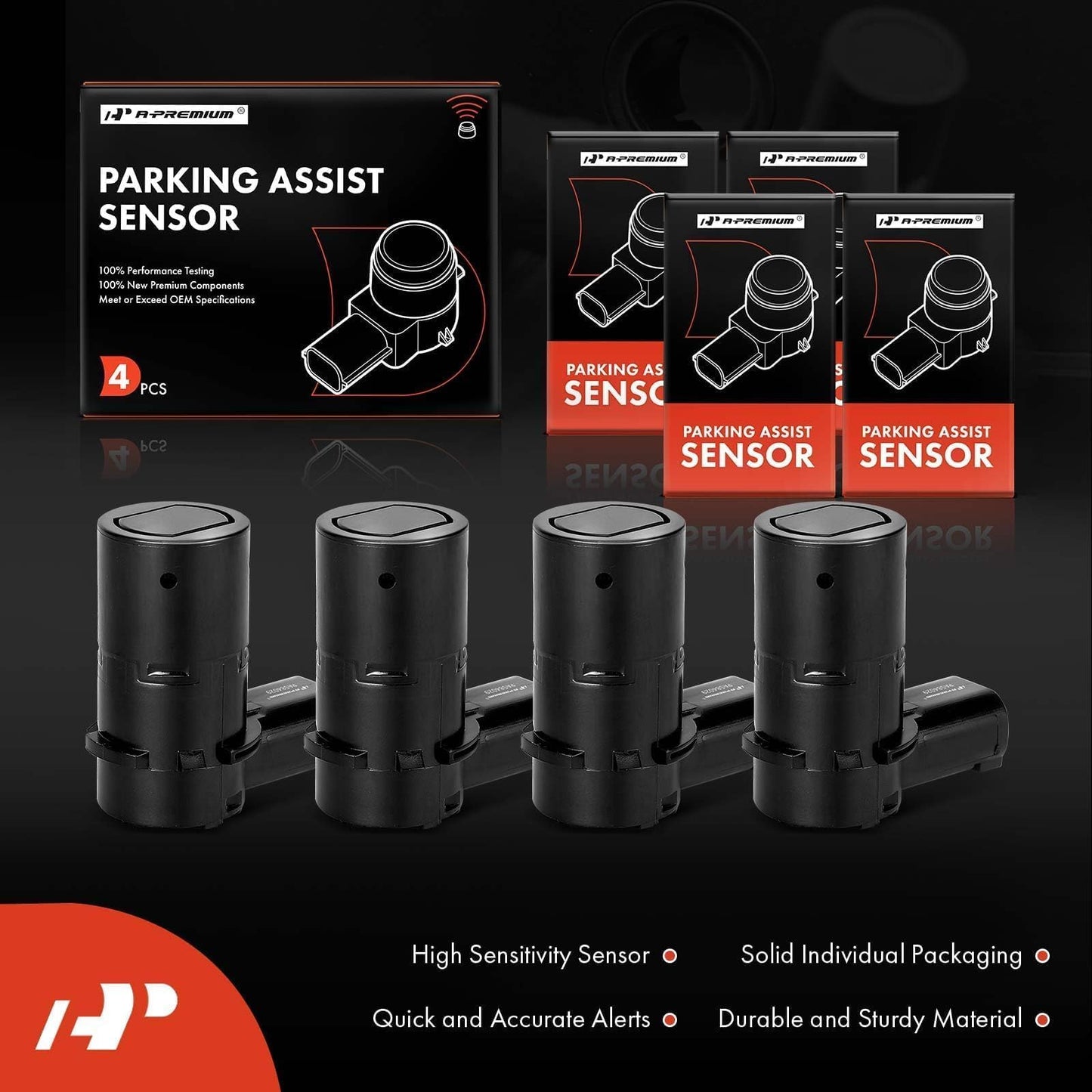 A-Premium 4-PC Rear Reverse Backup Parking Aid Assist Sensor Compatible with Select Ford, Lincoln & Mercury Models - F150 F250 F350 F450 F550 Super Duty, Explorer, Escape, Navigator, Mariner