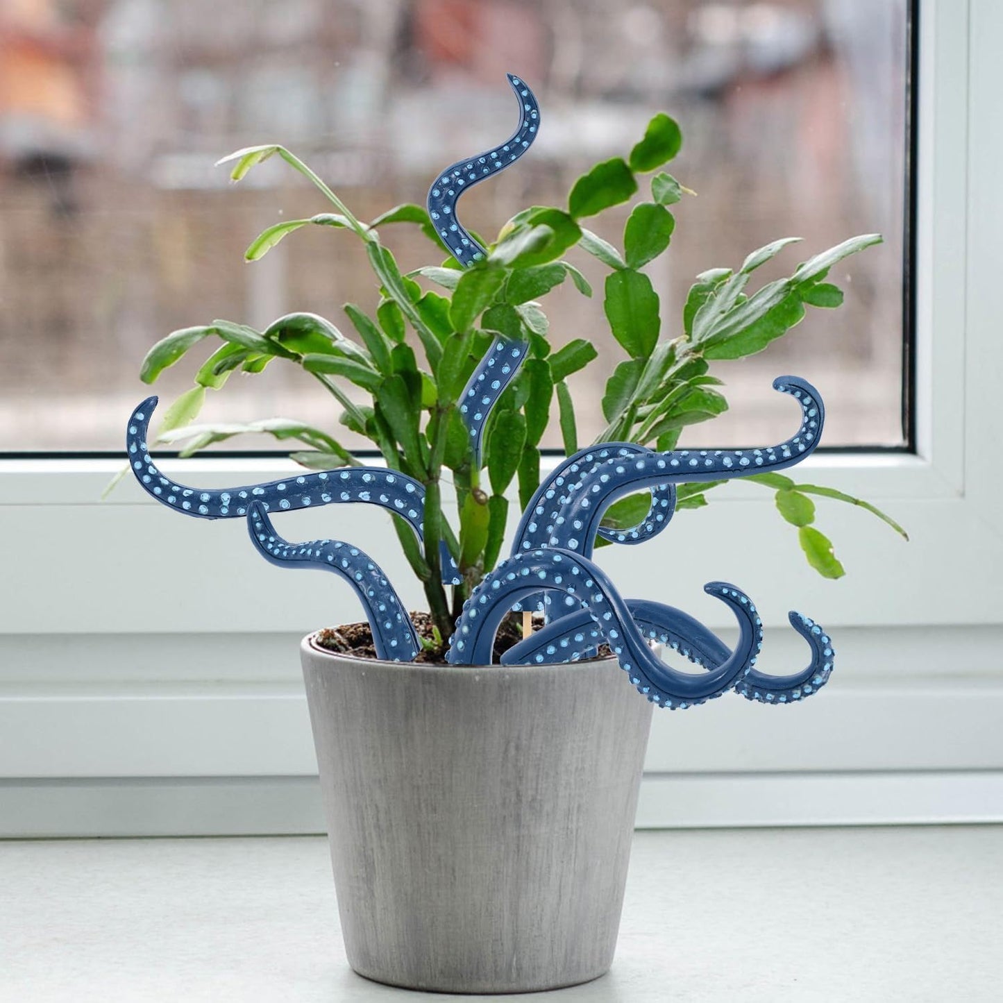 7PCS Octopus Tentacle Wooden Plant Stakes – Various Shaped Decorative Garden Stakes for Indoor/Outdoor Use. (Blue)