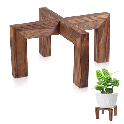 Plant Stand, Indoor/Outdoor Wood Plant Holder, Single Flower Pot Stand, Sturdy Planter Stand (Walnut, Fit 5-15inch pots)