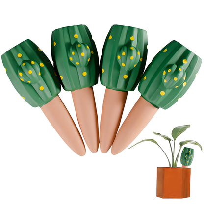 4 Pcs Plant Self-Watering Spikes, Automatic Plant Waterer Devices, Terracotta Drip Water Stakes Irrigation Watering Globes, Plant Watering System for Indoor Outdoor Garden (Cactus)
