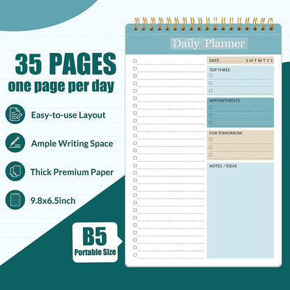 Daily Planner Notepad, 4 Pack To Do List Notepad, 52 Pages, Undated Planner and Organizer, A5, Daily Tasks Planner, Office Schedule Agenda