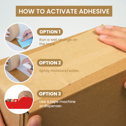 TAPEBEAR Water Activated Tape, Fiber Reinforced Gummed Tape 2inch x 165ft, Eco-Friendly Kraft Paper Tape Biodegradable Brown Packing Tape for Security Sealing, Heavy Duty Packaging and Shipping,3Rolls