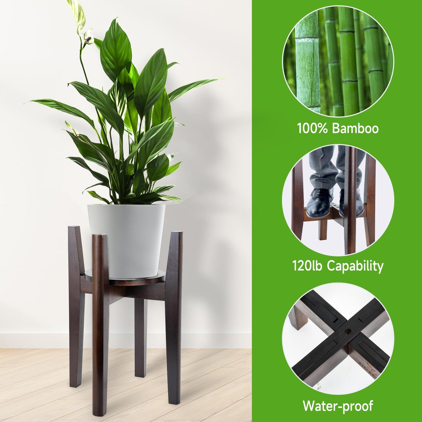 Adjustable Plant Stand with Tray,Indoor Wood Plant Stand Fit 8'' to 12'' Planter,Mid Century Modern Flower Pot Holder Rack(Plant and Pot Not Included),Walnut
