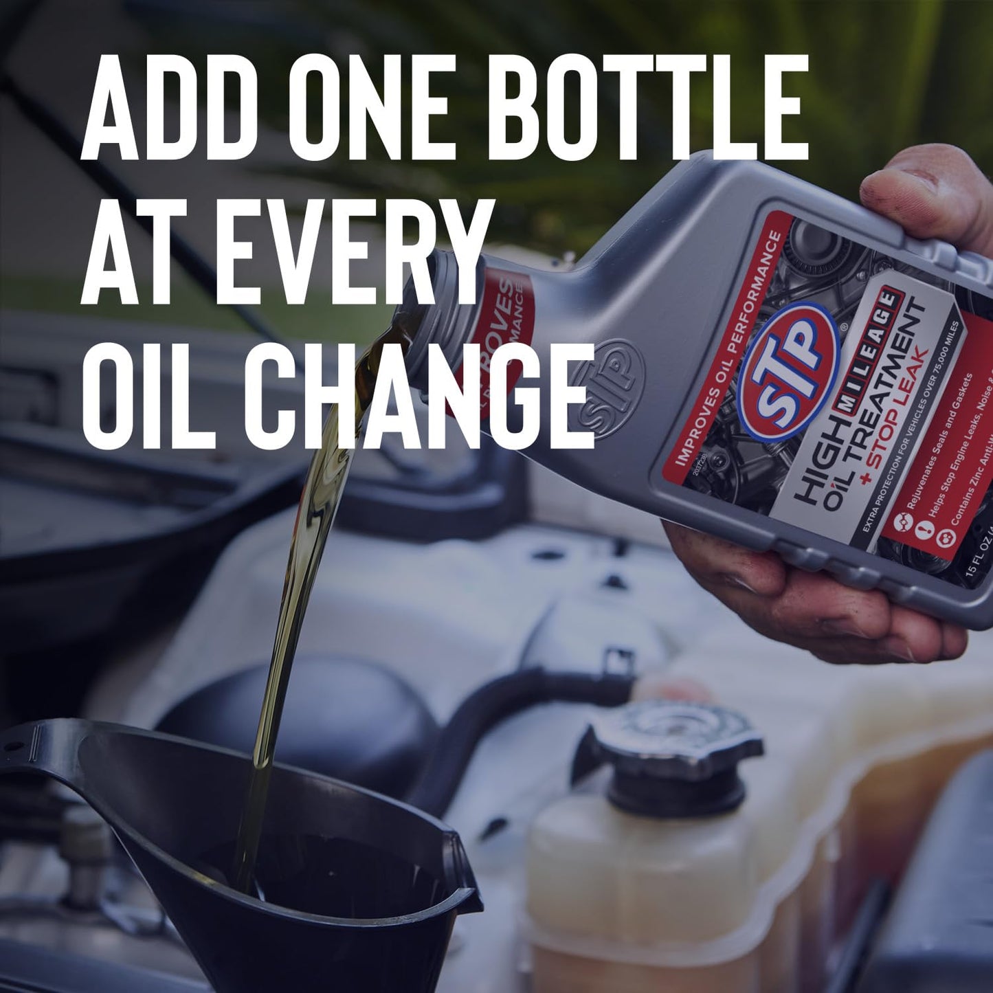 STP High Mileage Oil Treatment + Stop Leak Engine Oil Additive, 15 fl oz, Contains ZDDP Anti-Wear Agent to Fight Friction, Rejuvenates Seals and Gaskets, Stops Leaks