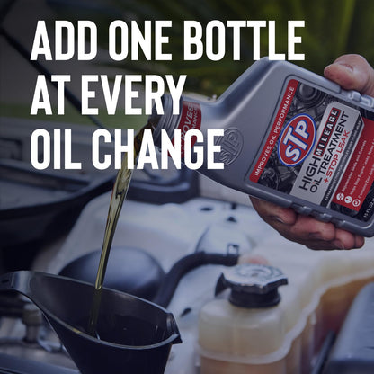 STP High Mileage Oil Treatment + Stop Leak Engine Oil Additive, 15 fl oz, Contains ZDDP Anti-Wear Agent to Fight Friction, Rejuvenates Seals and Gaskets, Stops Leaks