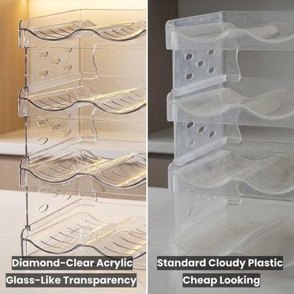 Water Bottle Organizer for Fridge –Versatile Stackable Water Bottle Holder & Storage Rack for Pantry, Cabinet, Counter or Water Bottle Organizer for Kitchen & RV Includes Two Cleaning Towels