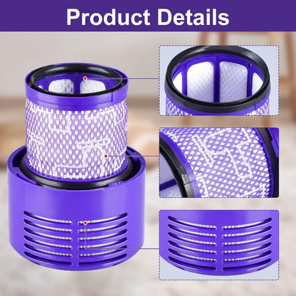 4 Pack Dyson V10 Filter Replacement for Cyclone Series, Animal, Absolute, Total Clean, SV12 Vacuum Cleaner - Replace Part #969082-01, Reusable and Washable