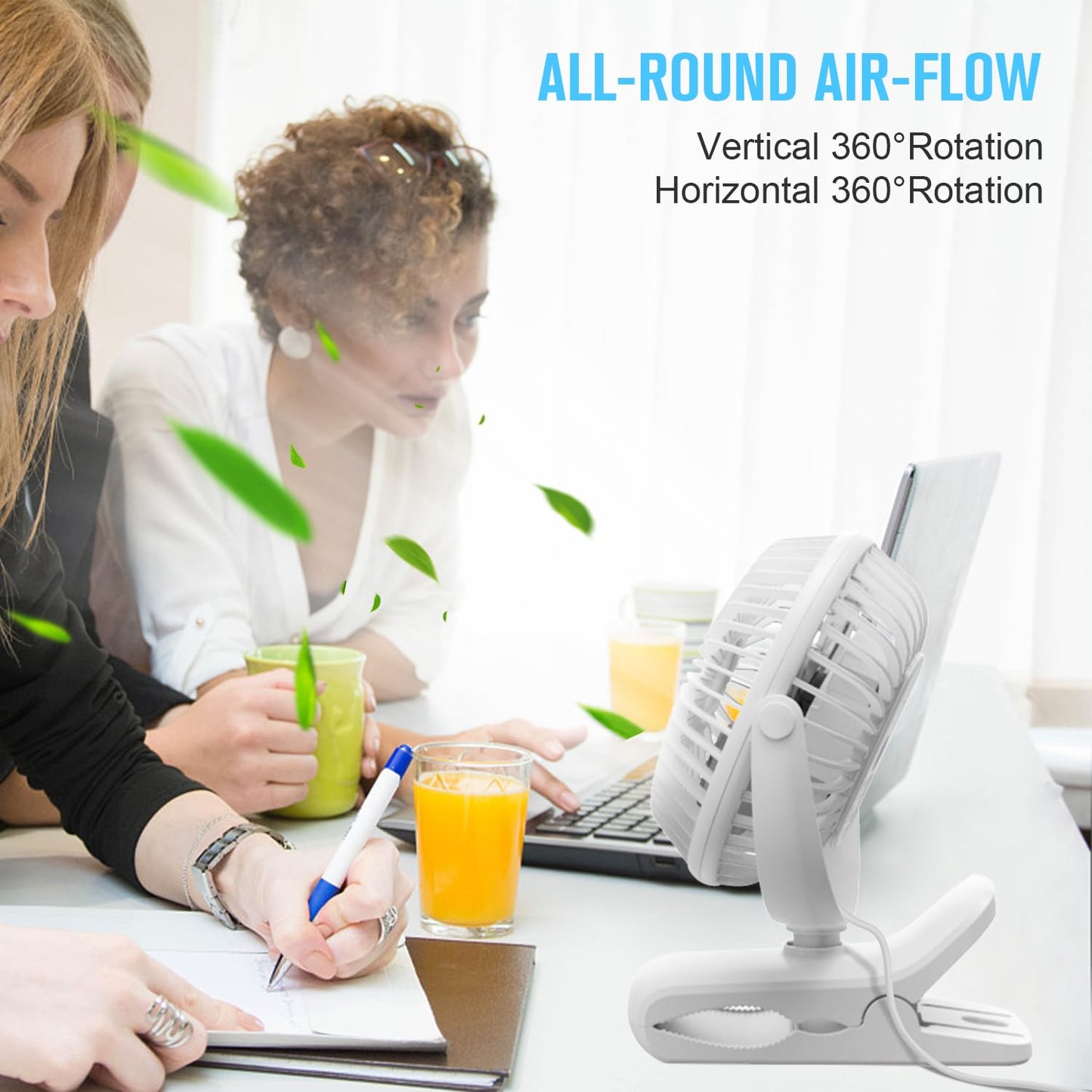 BESKAR USB Powered Clip on Fan, Portable Small Fan with Cord, 3 Speeds Strong Airflow, Personal Fan with Sturdy Clamp, Quiet Desk Fan & Clip Fan
