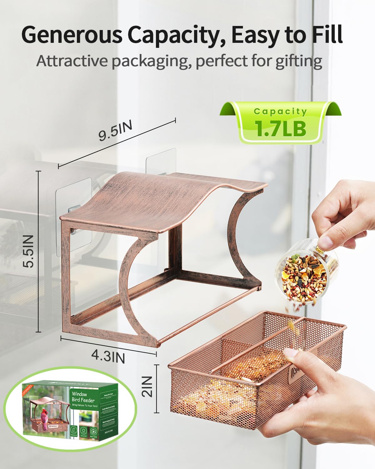 Window Bird Feeder, Desgully Durable Metal Window Bird Feeder, Window Bird Feeders with Strong Suction Cups, Super Adhesive Sheet×4，Large Outdoor Bird Feeder, Bird Watching Gift, Wild Bird Feeder