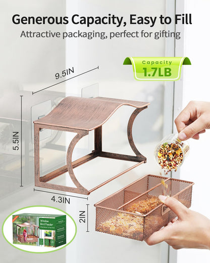 Window Bird Feeder, Desgully Durable Metal Window Bird Feeder, Window Bird Feeders with Strong Suction Cups, Super Adhesive Sheet×4，Large Outdoor Bird Feeder, Bird Watching Gift, Wild Bird Feeder
