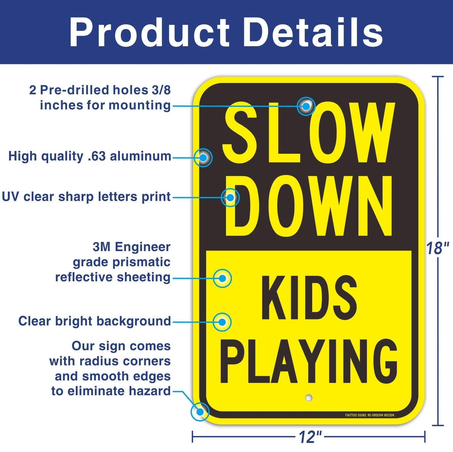 (2 Pack) Slow Down Sign, Slow Down Kids Playing Sign, 18 x 12 Engineer Grade Reflective Sheeting Rust Free Aluminum, Weather Resistant, Waterproof, Durable Ink