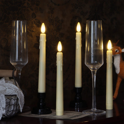 yunsheng Battery Operated LED Window Candles with Remote Timer, 8 Inches Ivory Flameless Taper Flickering Candles, Removable Black Candlesticks and Suction Cups, Holiday, Home Decor, 4 Pack