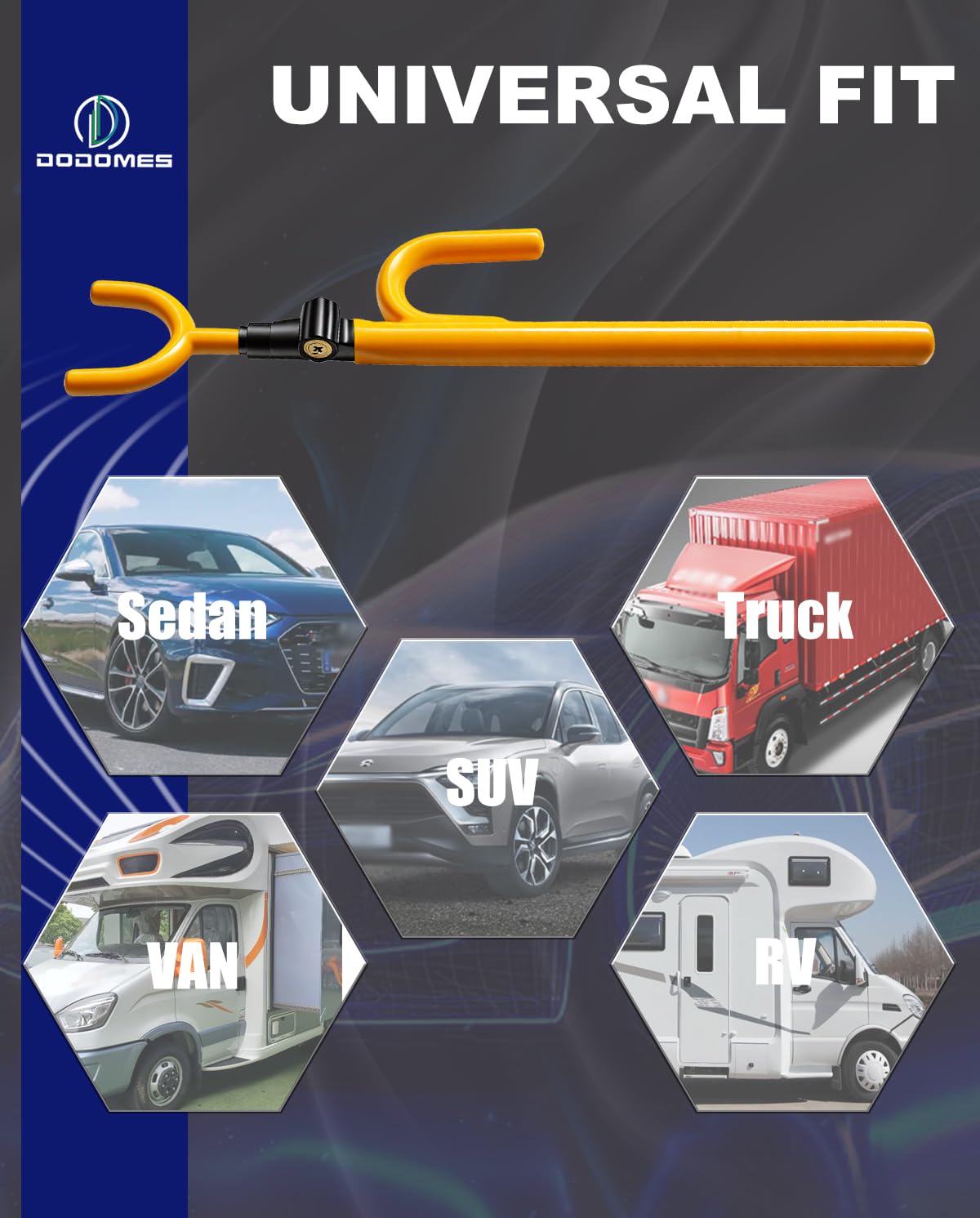 DODOMES Steering Wheel Lock Anti-Theft car Device Car Wheel Locks Heavy Duty Vehicle Security Steering Wheel Lock for Truck Car Vehicles Van Lorry SUV with 4 Keys, Elongated Length MAX 30.5" Yellow