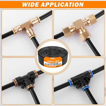CheeMuii 100 FT 1/4 DOT Air Line 1/4" PA12 Nylon Pneumatic Tubing 30.5 Meter 1/4 Inch OD Pneumatic Air Tubing Pipe Hose Line for Semi Truck Trailer or Industrial Air System