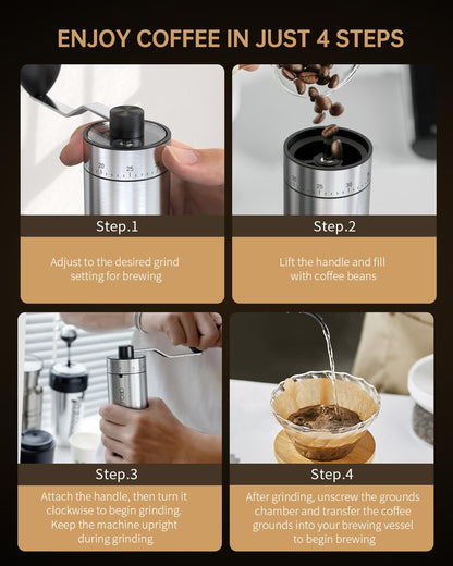 CIRCLE JOY Manual Coffee Grinder with 40 Adjustable Settings, High Precision Stainless Steel Hand Coffee Bean Mill for Aeropress, Espresso, Portable Conical Burr Coffee Grinder for Home, Office