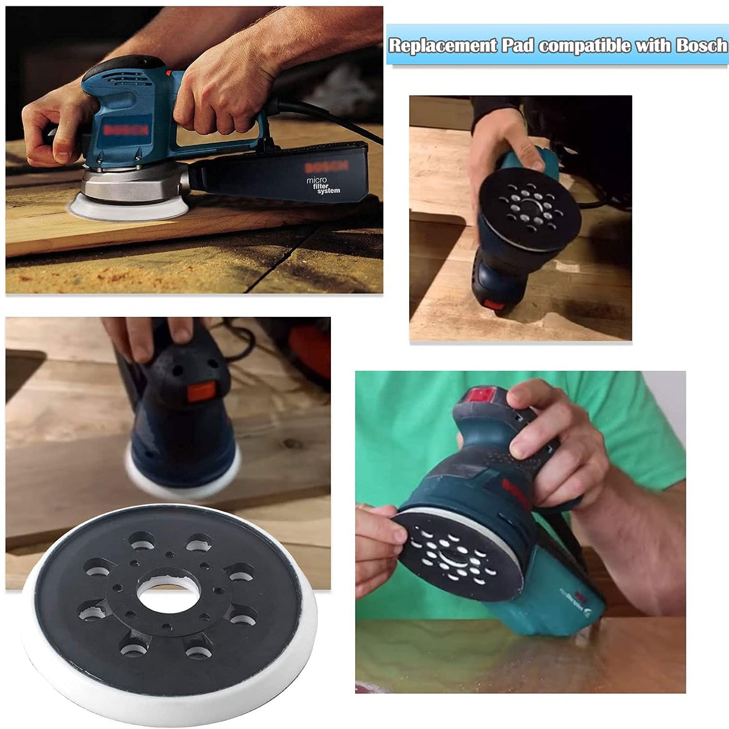 5 Inch Sander Pad Replacement Compatible with Bosch Orbital Sander ROS10 ROS20VS ROS20VSC ROS20VSK ROS20, 8 Hole Hook & Loop Sanding Backing Pad Compatible with Bosch RS035 & RS034(3 Pcs)