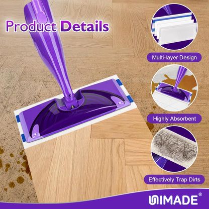 UNIMADE 64 Count Mop Pad Refill Compatible with Swiffer Wet Jet, Disposable Multi-Layers Mopping Pads for All Hard Surface, Especially Hardwood Floor, Super Absorbent Spray Mopping Pad Refills