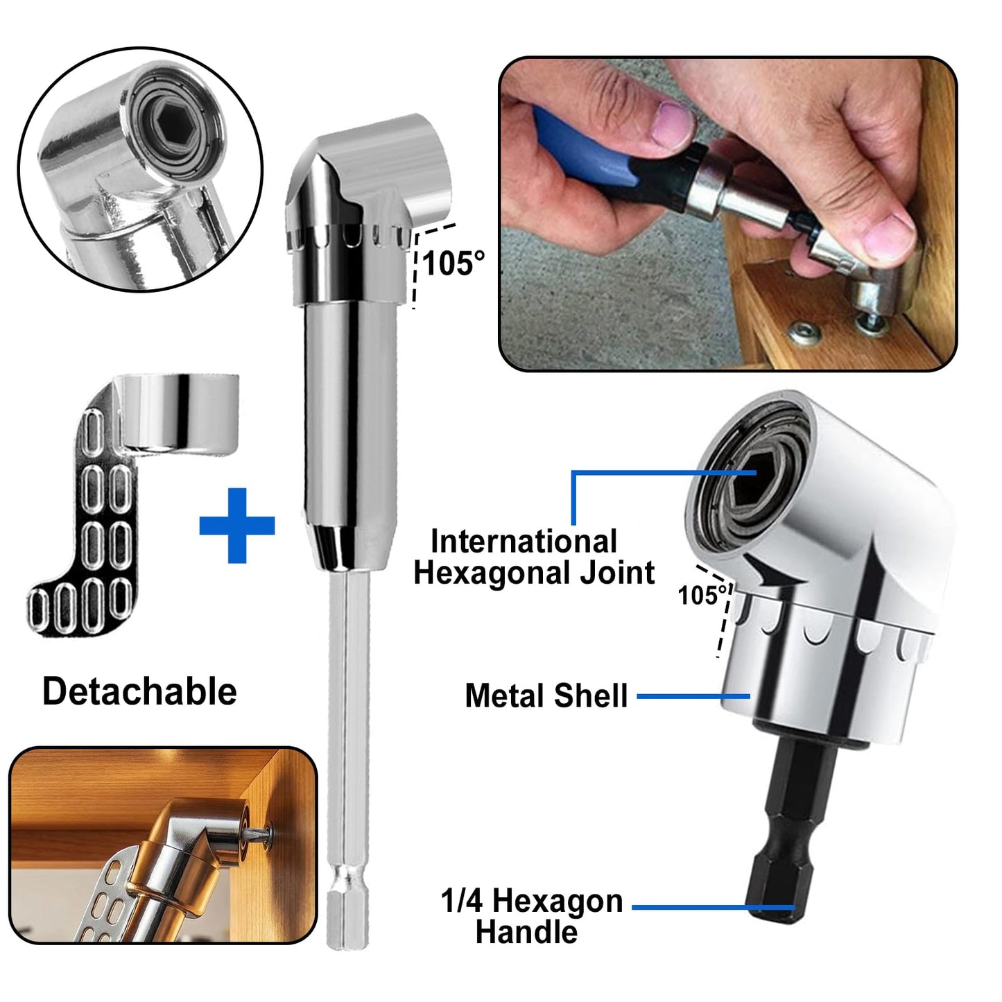 ZORKNOPT 26 PCS Flexible Drill Bit Extension Set with 2 PCS 105° Right Angle Drill Attachment, Bendable 1/2 3/8 1/4" Universal Socket Adapter & Screwdriver Bit Kit & Drill Bit Holder