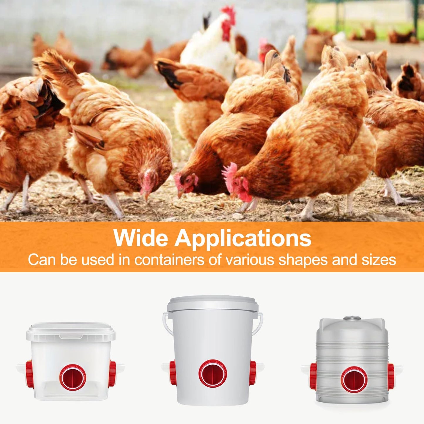 8PC Chicken Feeder & Waterer Combo Set - No Waste Automatic Poultry Feeders with Stopper Caps, 8 Ports & 8 Cups, Rodent-Proof Chick Waterer for Buckets, Chicken Coop Accessories,DIY Chicken Feeder