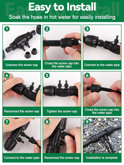 20PCS Locked Barbed Tee Connectors, Kalolary 1/2" to 1/4" Drip Irrigation Fittings Kit 12/16mm to 4/7mm Tube Lock Female Connector 4-Way Barbed Lock Irrigation Parts for Watering System (Black)